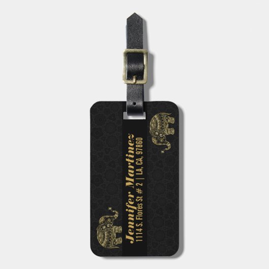 Goud & Wit Glitter & Sparkles Bloemenolifant Bagagelabel (Voorkant verticaal)