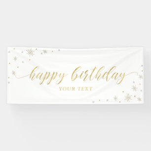 Goud & Wit Glitter Verjaardagsfeest Banner