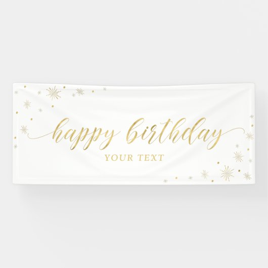 Goud & Wit | Glitter Verjaardagsfeest Banner (Horizontaal)