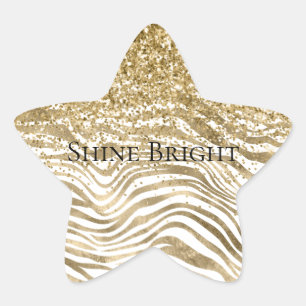 Goud Wit Glitter Zebra Print Sparkle Ster Sticker