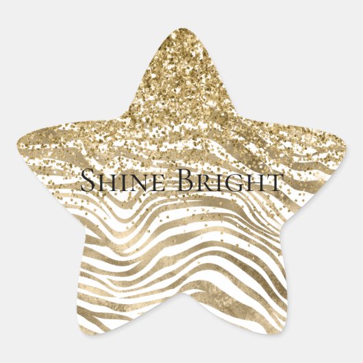 Goud Wit Glitter Zebra Print Sparkle Ster Sticker (Voorkant)