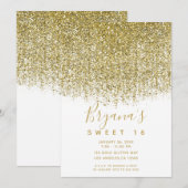 Goud & Wit Glitterend Glitter Sweet 16 Feestje Kaart (Voorkant / Achterkant)