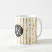 Goud Wit Glitz Strepen Monogram Koffiemok (Voorkant rechts)