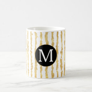 Goud Wit Glitz Strepen Monogram Koffiemok