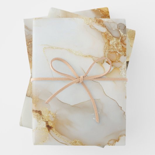 Goud Wit Grijs Marmer Waterverf Verjaardag Hij Zij Inpakpapier Vel (In situ)