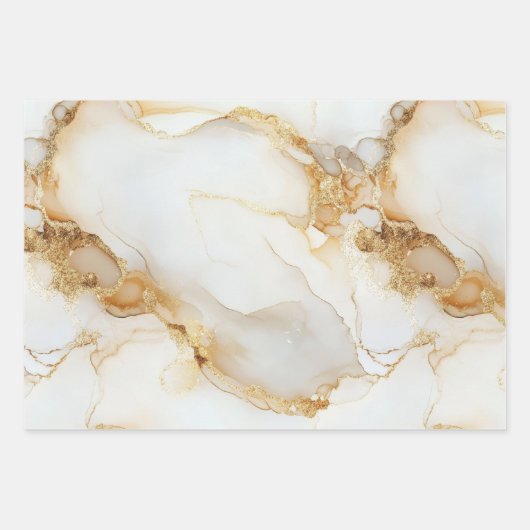 Goud Wit Grijs Marmer Waterverf Verjaardag Hij Zij Inpakpapier Vel (Voorkant)