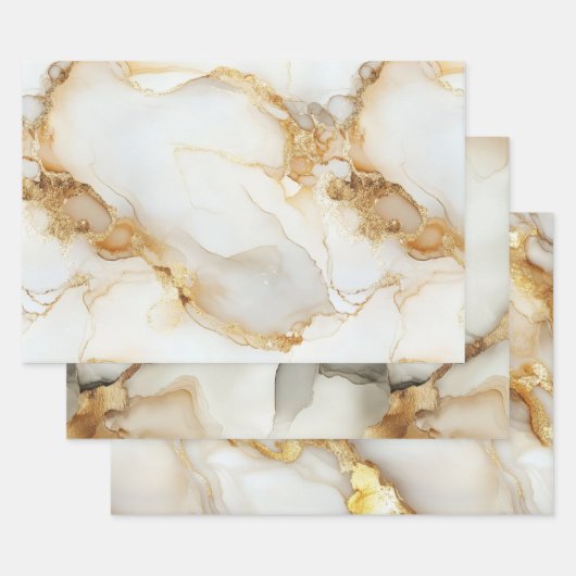 Goud Wit Grijs Marmer Waterverf Verjaardag Hij Zij Inpakpapier Vel (Set)