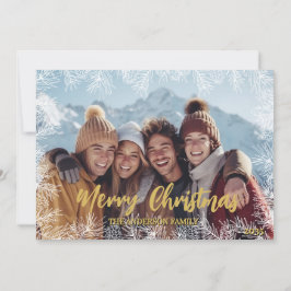 Goud Wit Groen Moderne Familie Foto Kerstmis Feestdagenkaart