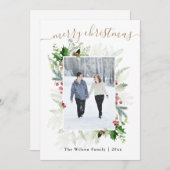 Goud Wit Groen Vrolijk Kerstfeest Foto Feestdagenkaart (Voorkant / Achterkant)