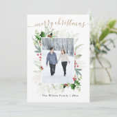 Goud Wit Groen Vrolijk Kerstfeest Foto Feestdagenkaart (Staand voorkant)