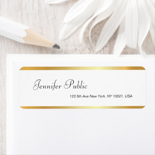 Goud Wit Handgeschreven Script Schoon Retouradres Etiket (Insitu)