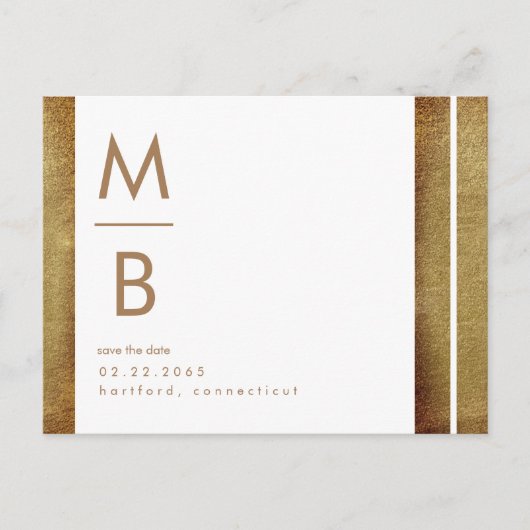 Goud & Wit Hedendaags Monogram Save the Date Briefkaart (Voorkant)