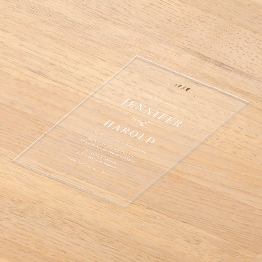 Goud & Wit Hemelse Maan Transparant Huwelijk Acryl Uitnodigingen (Laagn)