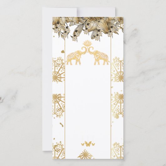Goud wit Henna Olifanten Indische bruiloft uitnodi (Achterkant)