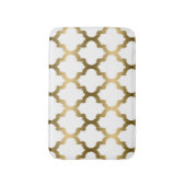 Goud & Wit Ikat Quatrefoil geometrisch patroon Badmat (Voorkant Verticaal)