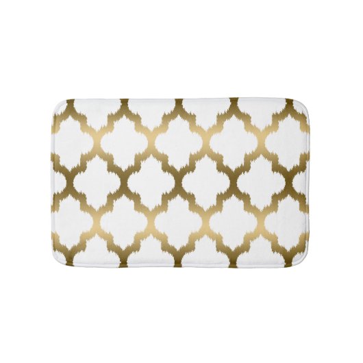 Goud & Wit Ikat Quatrefoil geometrisch patroon Badmat (Voorkant)