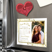 Goud & Wit Kalender & Foto Bewaar de datummagneet Magnetische Uitnodiging