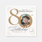 Goud Wit Kalligrafie Aangepaste Foto 80e Verjaarda Servet (Voorkant)