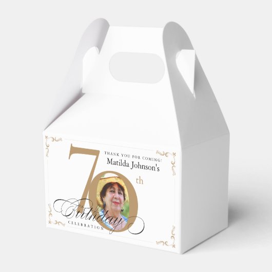 Goud Wit Kalligrafie Custom Photo 70th Birthday Bedankdoosjes (Voorkant Zijde)