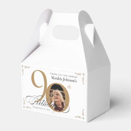 Goud Wit Kalligrafie Foto Elegant 90ste Verjaardag Bedankdoosjes