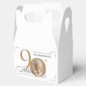 Goud Wit Kalligrafie Foto Elegant 90ste Verjaardag Bedankdoosjes (Geopend)