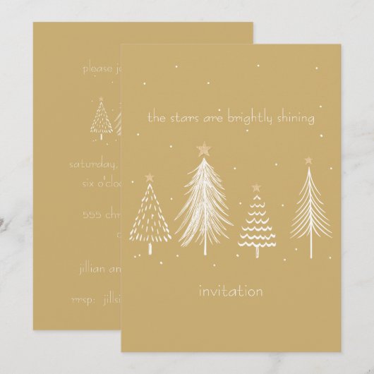 Goud, Wit, Kerstboomsterren Elegante Feestdagen Kaart (Voorkant / Achterkant)