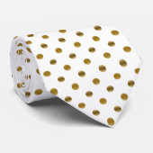 Goud & Wit Klassieke Polka Dots Patroon Stropdas (Opgerold)