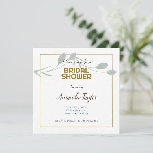 Goud Wit Kleur Floral Minimalistisch Vrijgezellenf Save The Date (Staand voorkant)