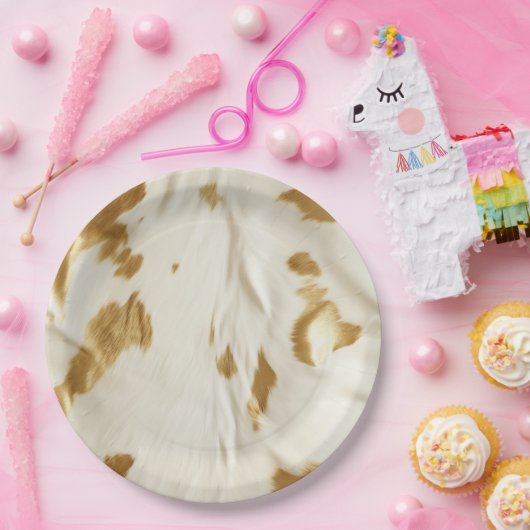 Goud Wit Koeienhuid Papieren Bordje (Feest)