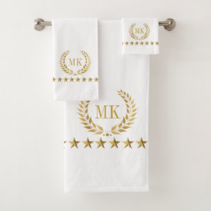 Goud Wit Laurel Wreath Monogram Bad Handdoek