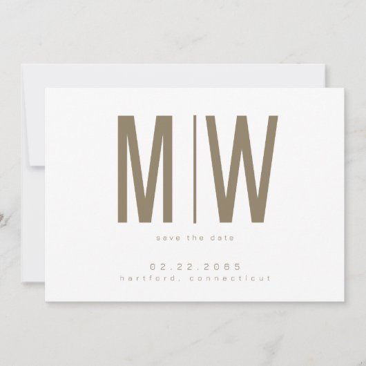 Goud & Wit Lg. Monogram Bruiloft Bewaar de datum Save The Date (Voorkant)
