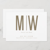 Goud & Wit Lg. Monogram Bruiloft Bewaar de datum Save The Date (Voorkant / Achterkant)