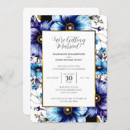 Goud Wit Lijst Blauw Paarse Bloemen Achtergrond Kaart