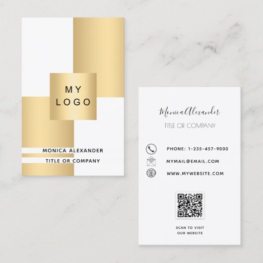 Goud wit logo QR-code professioneel Visitekaartje (Voorkant / Achterkant)