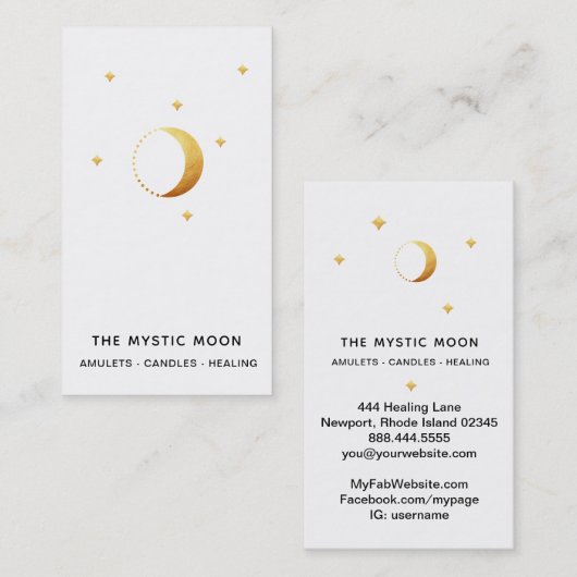 *~* Goud Wit - Lunar Stars Mystic Moon Luna Visitekaartje (Voorkant / Achterkant)