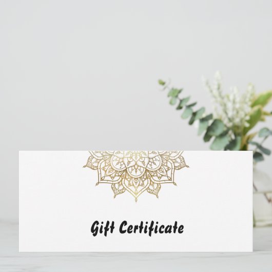 Goud & Wit Mandala Elegant Cadeaubon Kaart (Staand voorkant)