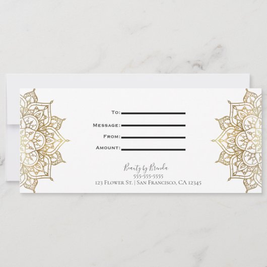 Goud & Wit Mandala Elegant Cadeaubon Kaart (Achterkant)