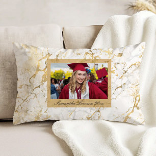 Goud Wit Marmer Aangepaste Afstudeerfoto Accent Kussen