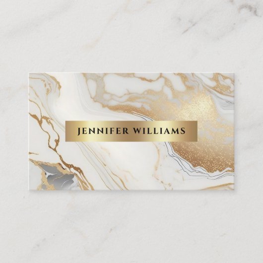 Goud Wit Marmer Elegant QR Code Modern Visitekaartje (Voorkant)