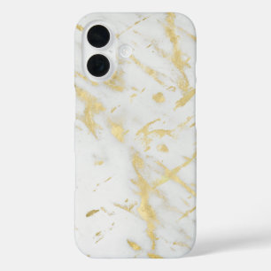 Goud & Wit Marmer Glam Moderne Ontwerperstijl iPhone 16 Hoesje