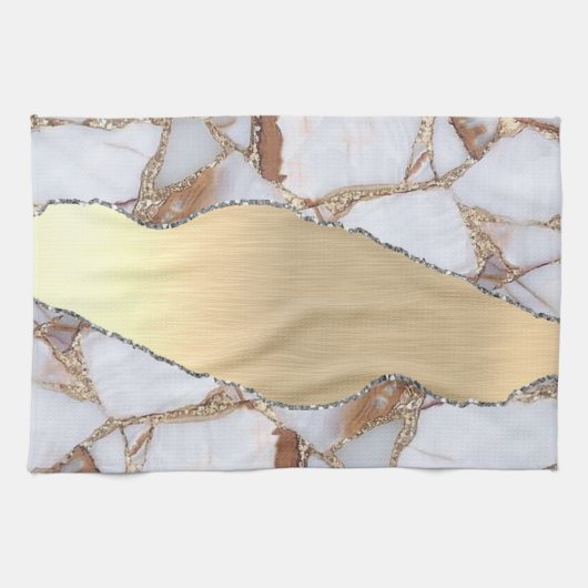 Goud Wit Marmer Glanzende Steen Glitter Theedoek (Horizontaal)