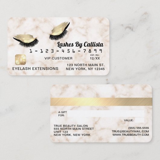 Goud Wit Marmer Glitter Lashes Credit Visitekaartje (Voorkant / Achterkant)