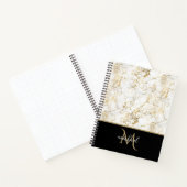 Goud & wit marmer met zwart monogram notitieboek (Binnen)