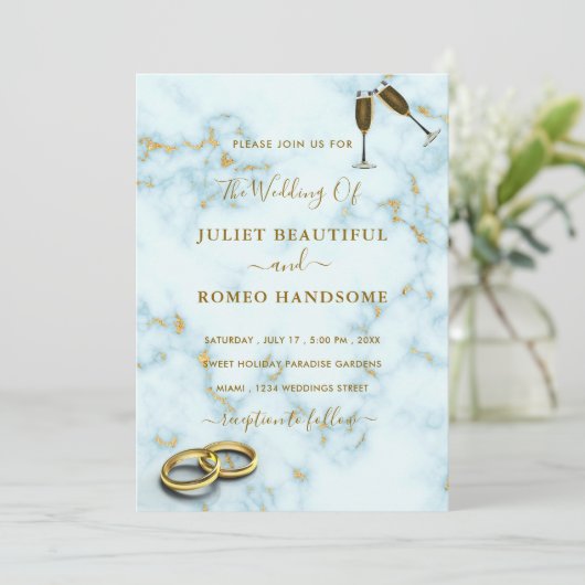 Goud Wit Marmer Uw QR Code Bruiloft Uitnodiging (Staand voorkant)