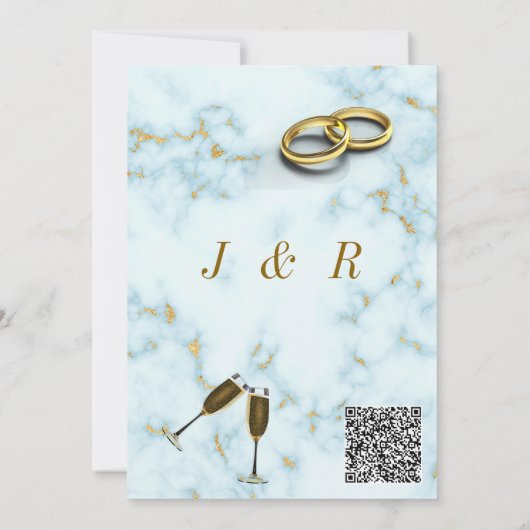 Goud Wit Marmer Uw QR Code Bruiloft Uitnodiging (Achterkant)