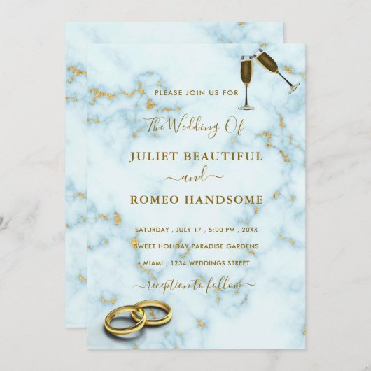 Goud Wit Marmer Uw QR Code Bruiloft Uitnodiging (Voorkant / Achterkant)