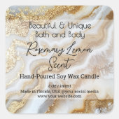 Goud Wit Marmeren Fles Kaars Jar Product Label (Voorkant)