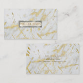 Goud & Wit Marmeren Glam Elegante Moderne Stijl Visitekaartje (Voorkant / Achterkant)