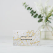 Goud & Wit Marmeren Glam Elegante Moderne Stijl Visitekaartje (Staand voorkant)