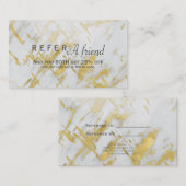 Goud & Wit Marmeren Glam Salon Verwijs een Vriend Aanbevelingskaartje (Voorkant / Achterkant)